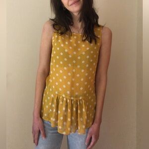 Twee Sheer Peplum Top- Dopamine Yellow Polka Dot, Vintage inspired- Like New- XS